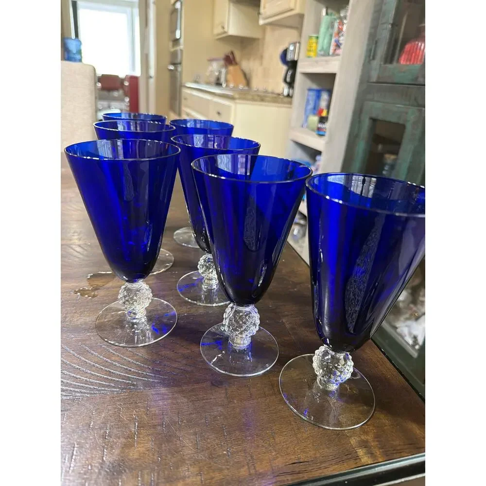 Vintage Morgantown Ritz Blue Golf Ball Champagne Tall Sherbet Glass 4 7/8